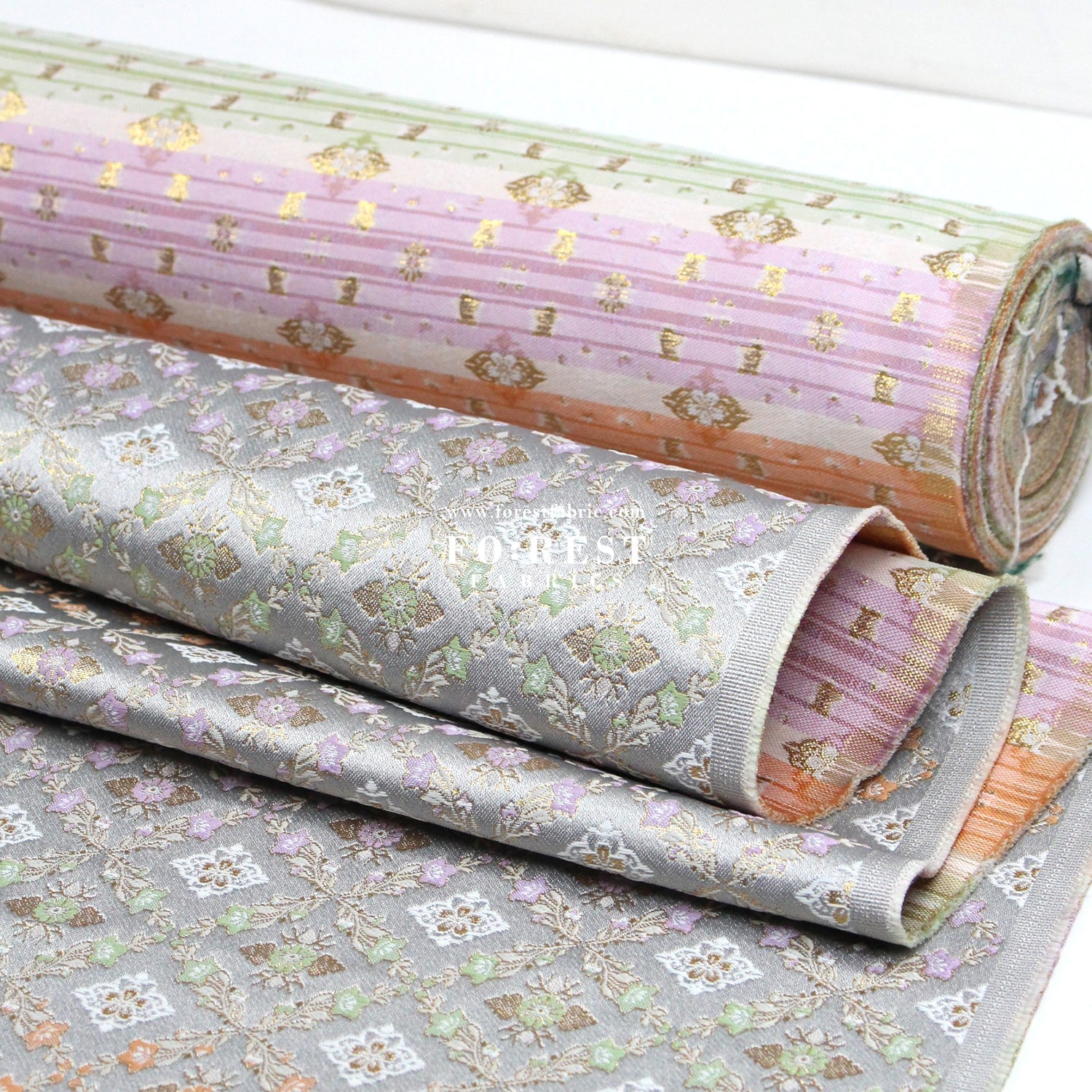 Gold Brocade - Flower fabric SilverGray - FO:REST Fabric 布恩堂Liberty fabrictana lawnjapanese fabricykk zipper