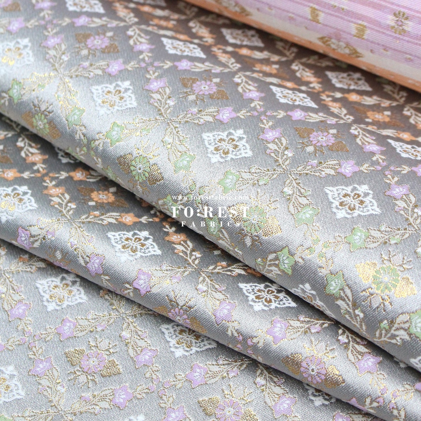 Gold Brocade - Flower fabric SilverGray - FO:REST Fabric 布恩堂Liberty fabrictana lawnjapanese fabricykk zipper