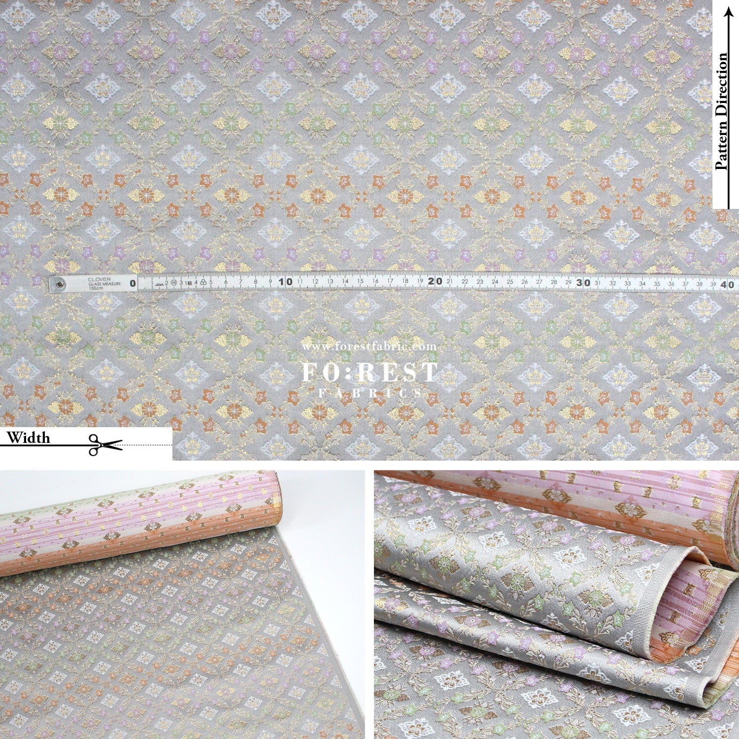 Gold Brocade - Flower fabric SilverGray - FO:REST Fabric 布恩堂Liberty fabrictana lawnjapanese fabricykk zipper