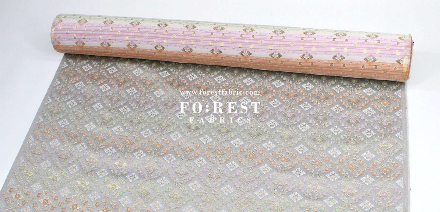 Gold Brocade - Flower fabric SilverGray - FO:REST Fabric 布恩堂Liberty fabrictana lawnjapanese fabricykk zipper