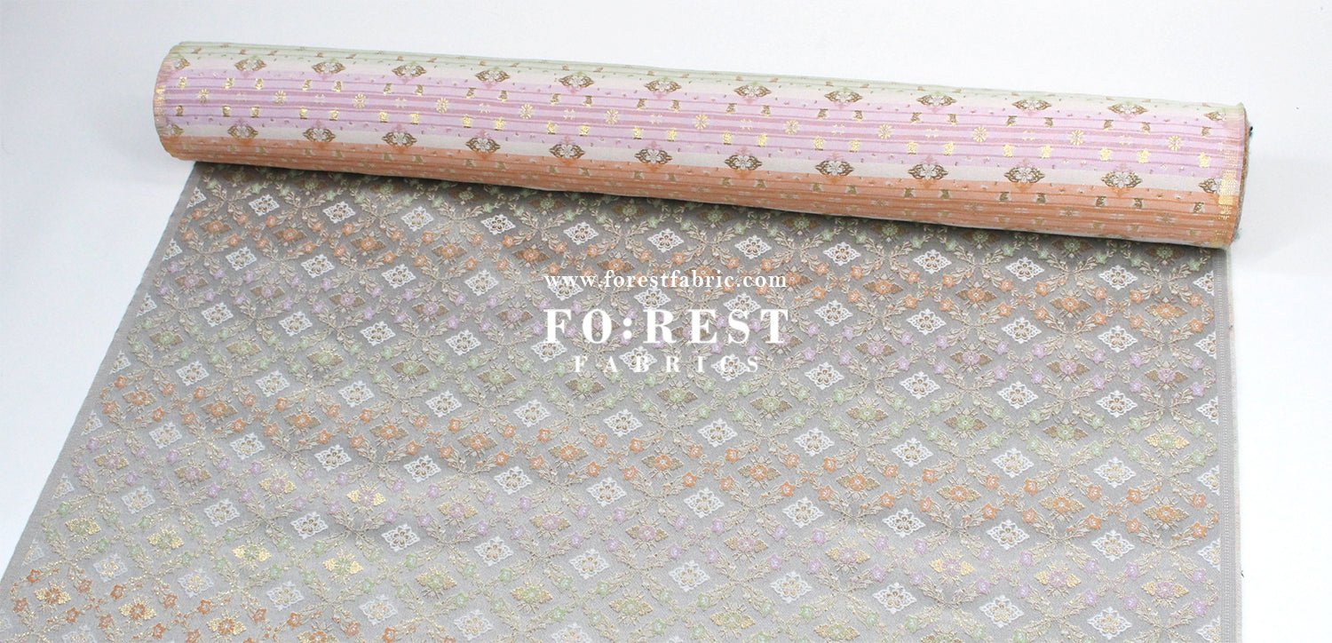 Gold Brocade - Flower fabric SilverGray - FO:REST Fabric 布恩堂Liberty fabrictana lawnjapanese fabricykk zipper