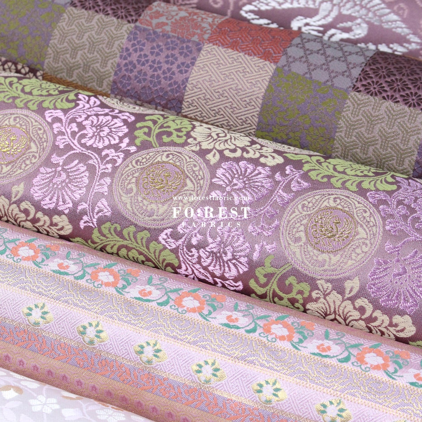 Gold brocade - Flower Japanese style KINRAN fabric PURPLE - FO:REST Fabric 布恩堂Liberty fabrictana lawnjapanese fabricykk zipper