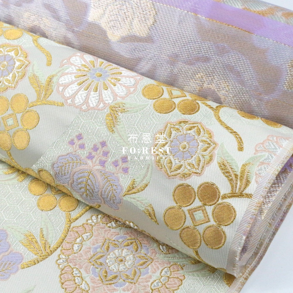 Gold Brocade - Flower River Fabric Lt.green Polyester
