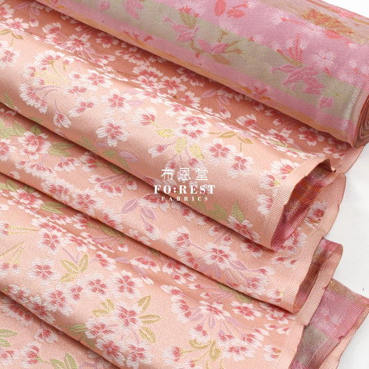 Gold Brocade - Flower River Fabric Pink Polyester