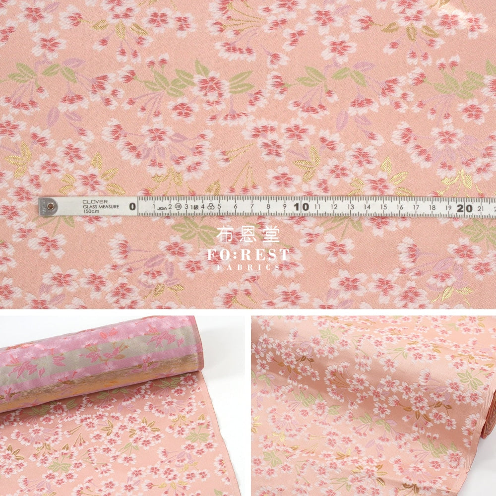 Gold Brocade - Flower River Fabric Pink Polyester