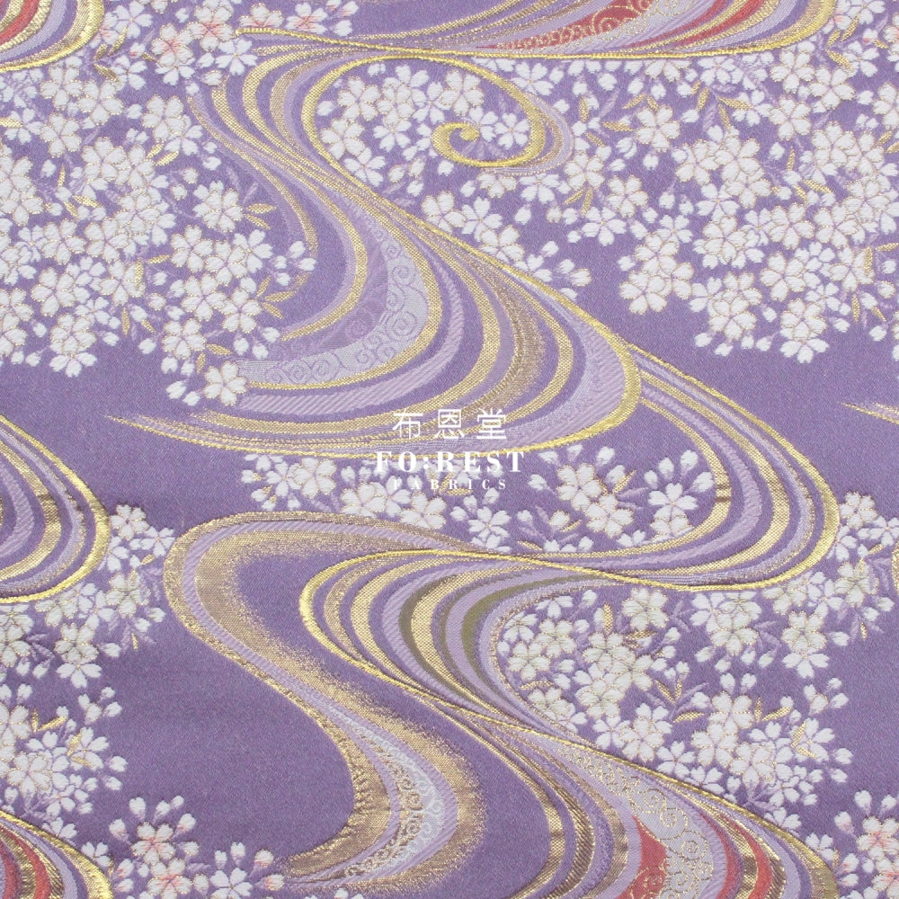 Gold Brocade - Flower River Purple Fabric Polyester
