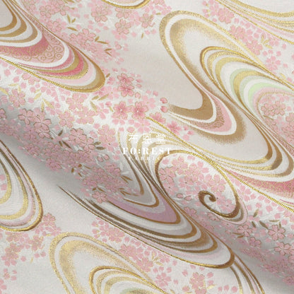 Gold Brocade - Flower River White Fabric Polyester