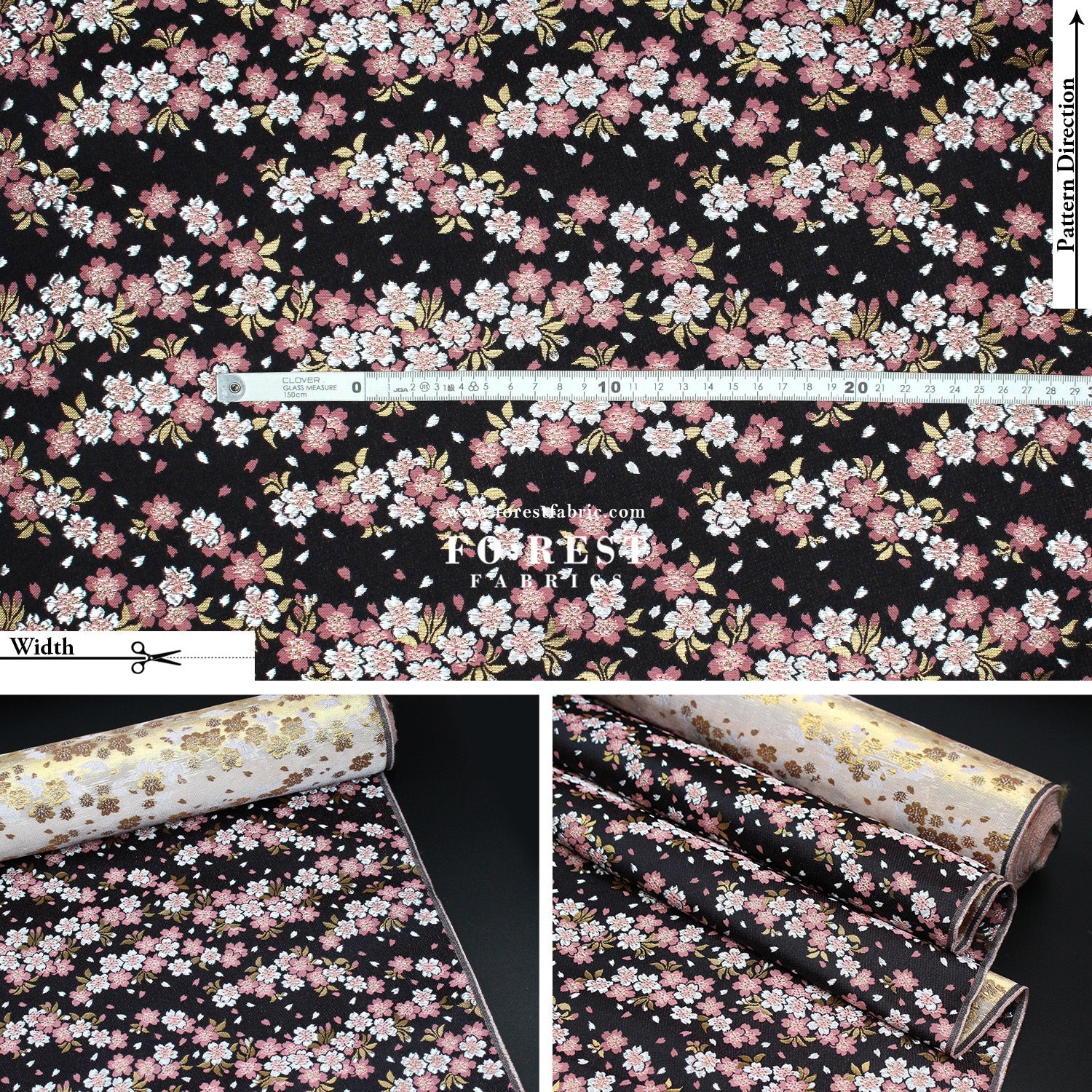 Gold Brocade - Flowing Sakura fabric Black - FO:REST Fabric 布恩堂Liberty fabrictana lawnjapanese fabricykk zipper