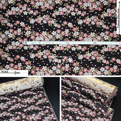 Gold Brocade - Flowing Sakura fabric Black - FO:REST Fabric 布恩堂Liberty fabrictana lawnjapanese fabricykk zipper