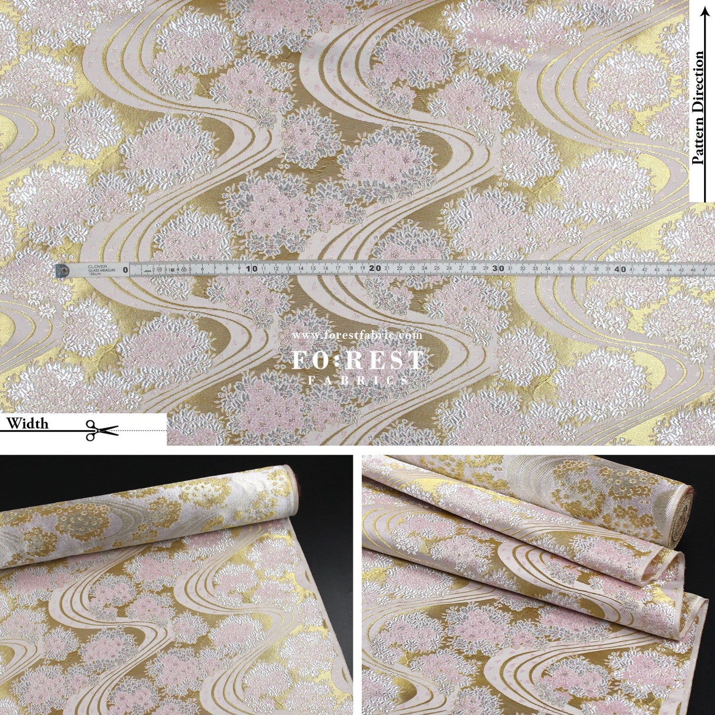 Gold Brocade - Flowing sakura fabric GoldPink - FO:REST Fabric 布恩堂Liberty fabrictana lawnjapanese fabricykk zipper