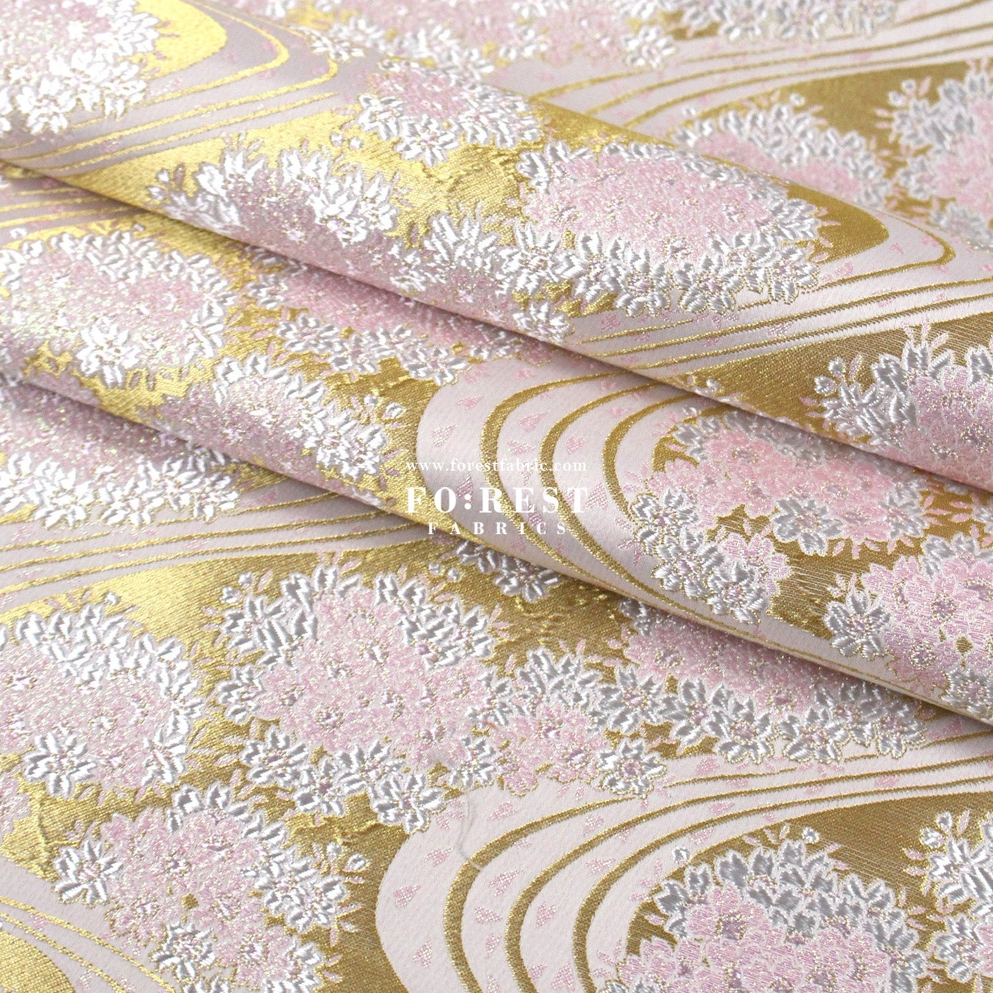 Gold Brocade - Flowing sakura fabric GoldPink - FO:REST Fabric 布恩堂Liberty fabrictana lawnjapanese fabricykk zipper