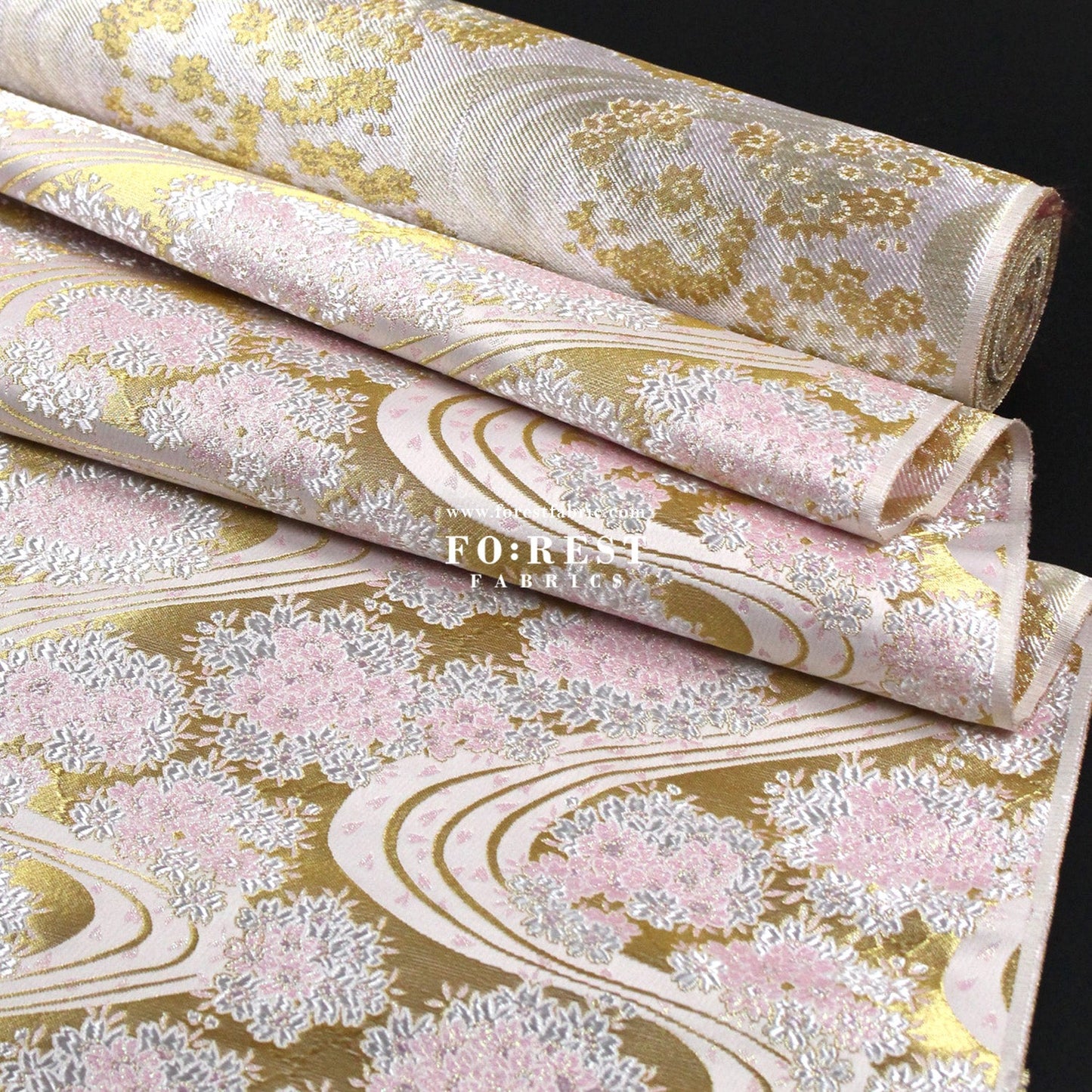 Gold Brocade - Flowing sakura fabric GoldPink - FO:REST Fabric 布恩堂Liberty fabrictana lawnjapanese fabricykk zipper