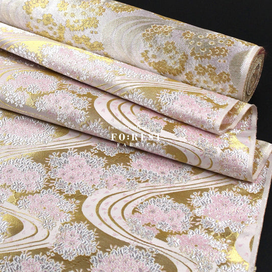 Gold Brocade - Flowing sakura fabric GoldPink - FO:REST Fabric 布恩堂Liberty fabrictana lawnjapanese fabricykk zipper