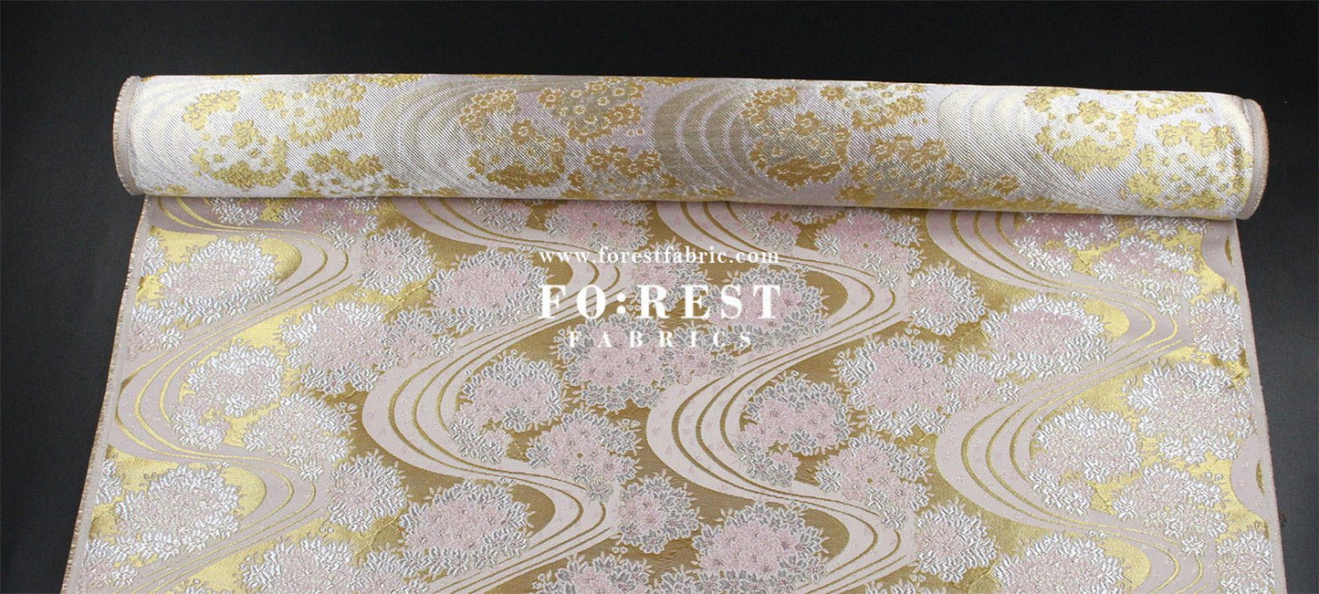 Gold Brocade - Flowing sakura fabric GoldPink - FO:REST Fabric 布恩堂Liberty fabrictana lawnjapanese fabricykk zipper