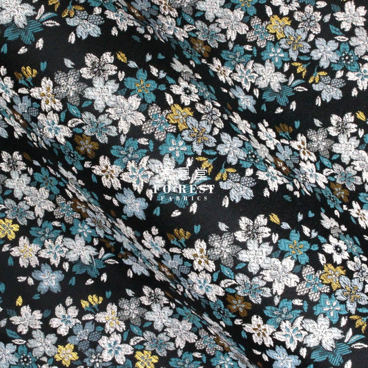 Gold Brocade - Flowing Sakura Fabric Graygreen Polyester