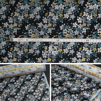 Gold Brocade - Flowing Sakura fabric GrayGreen - FO:REST Fabric 布恩堂Liberty fabrictana lawnjapanese fabricykk zipper
