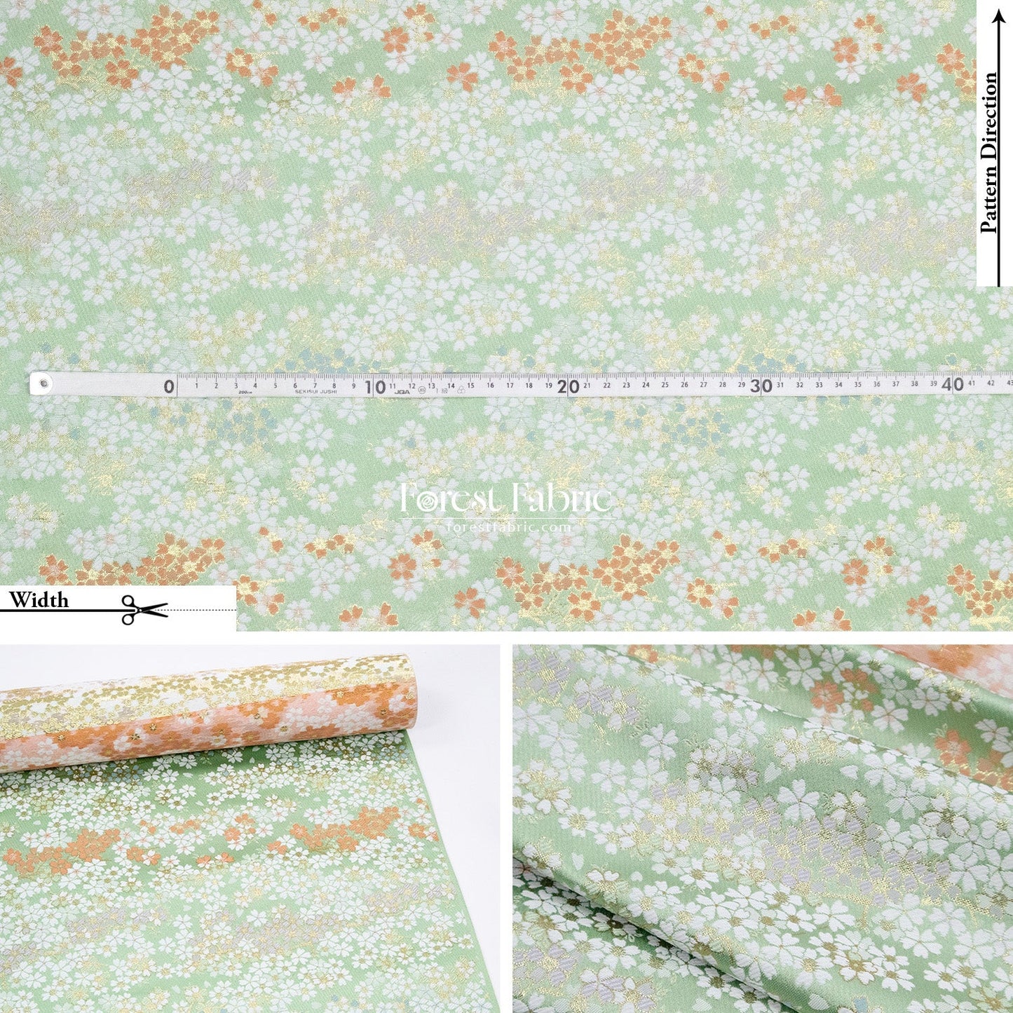 Gold Brocade - full of sakura fabric Green - FO:REST Fabric 布恩堂Liberty fabrictana lawnjapanese fabricykk zipper