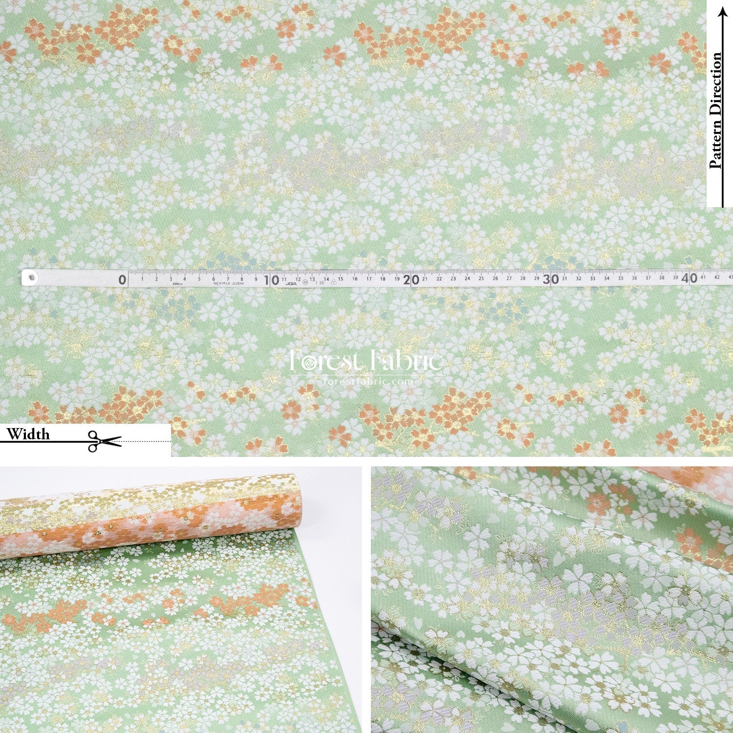 Gold Brocade - full of sakura fabric Green - FO:REST Fabric 布恩堂Liberty fabrictana lawnjapanese fabricykk zipper