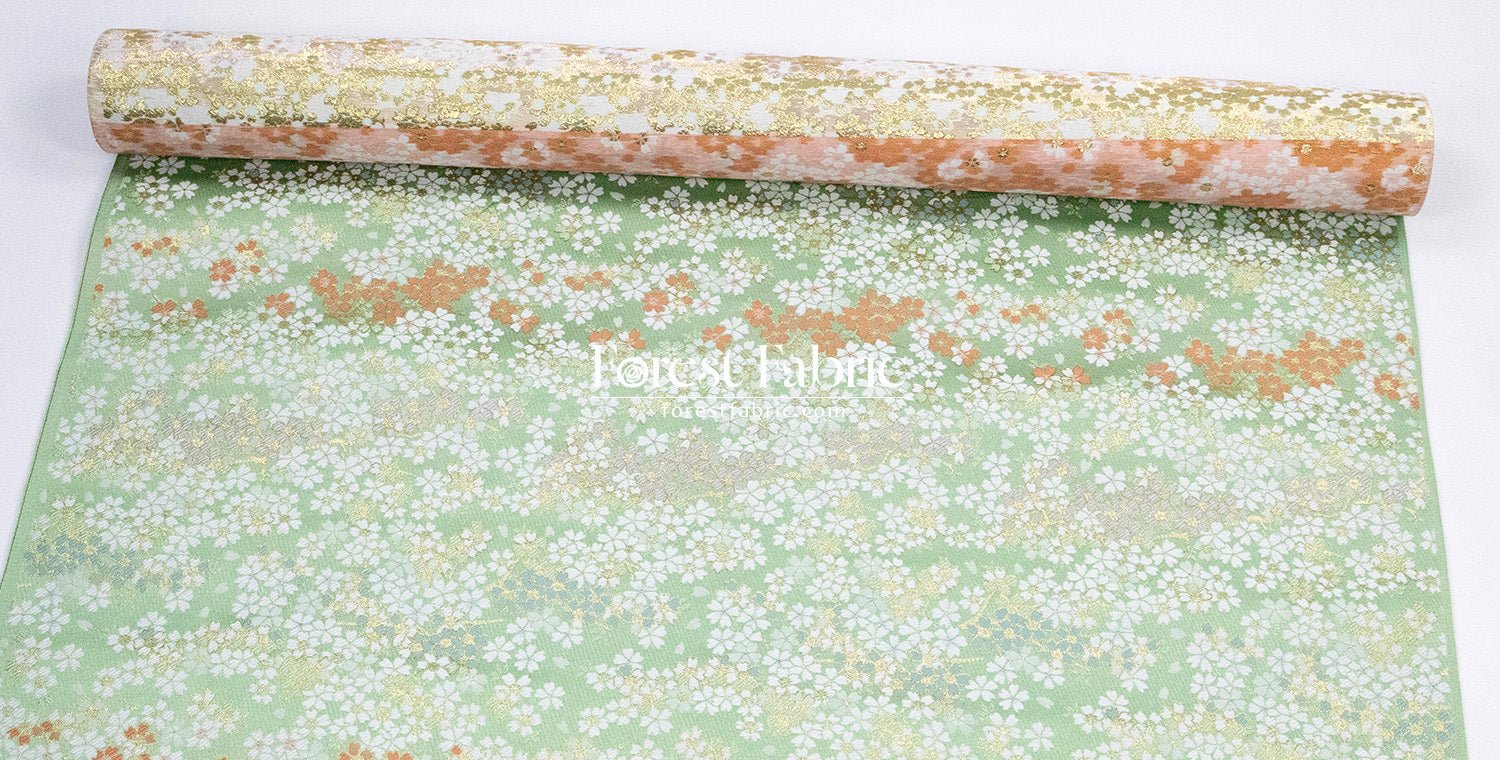 Gold Brocade - full of sakura fabric Green - FO:REST Fabric 布恩堂Liberty fabrictana lawnjapanese fabricykk zipper