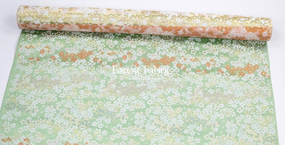 Gold Brocade - full of sakura fabric Green - FO:REST Fabric 布恩堂Liberty fabrictana lawnjapanese fabricykk zipper