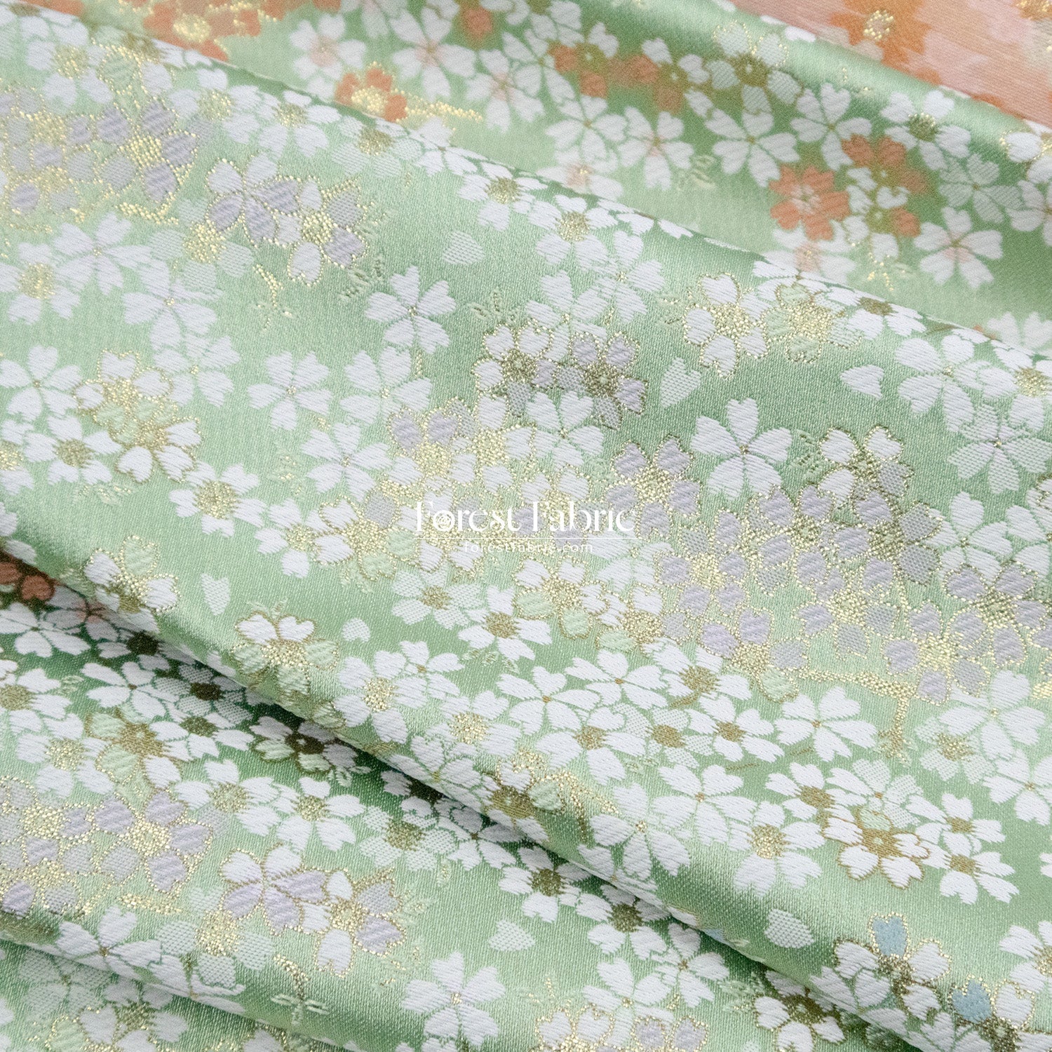 Gold Brocade - full of sakura fabric Green - FO:REST Fabric 布恩堂Liberty fabrictana lawnjapanese fabricykk zipper