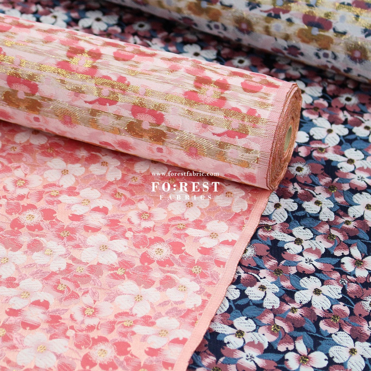 Gold Brocade - Full of Sakura fabric - FO:REST Fabric 布恩堂Liberty fabrictana lawnjapanese fabricykk zipper