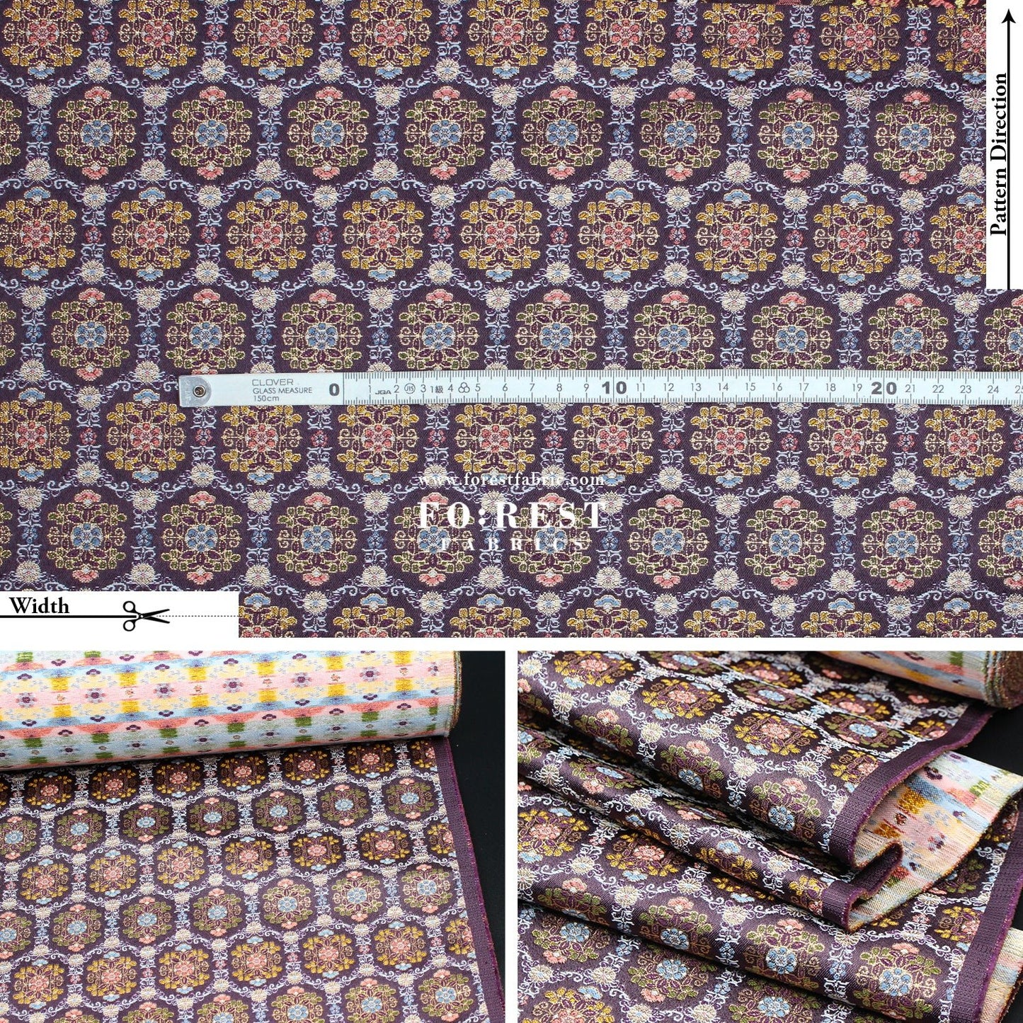 Gold Brocade - Geometric 甲 KINRAN fabric Purple - FO:REST Fabric 布恩堂Liberty fabrictana lawnjapanese fabricykk zipper