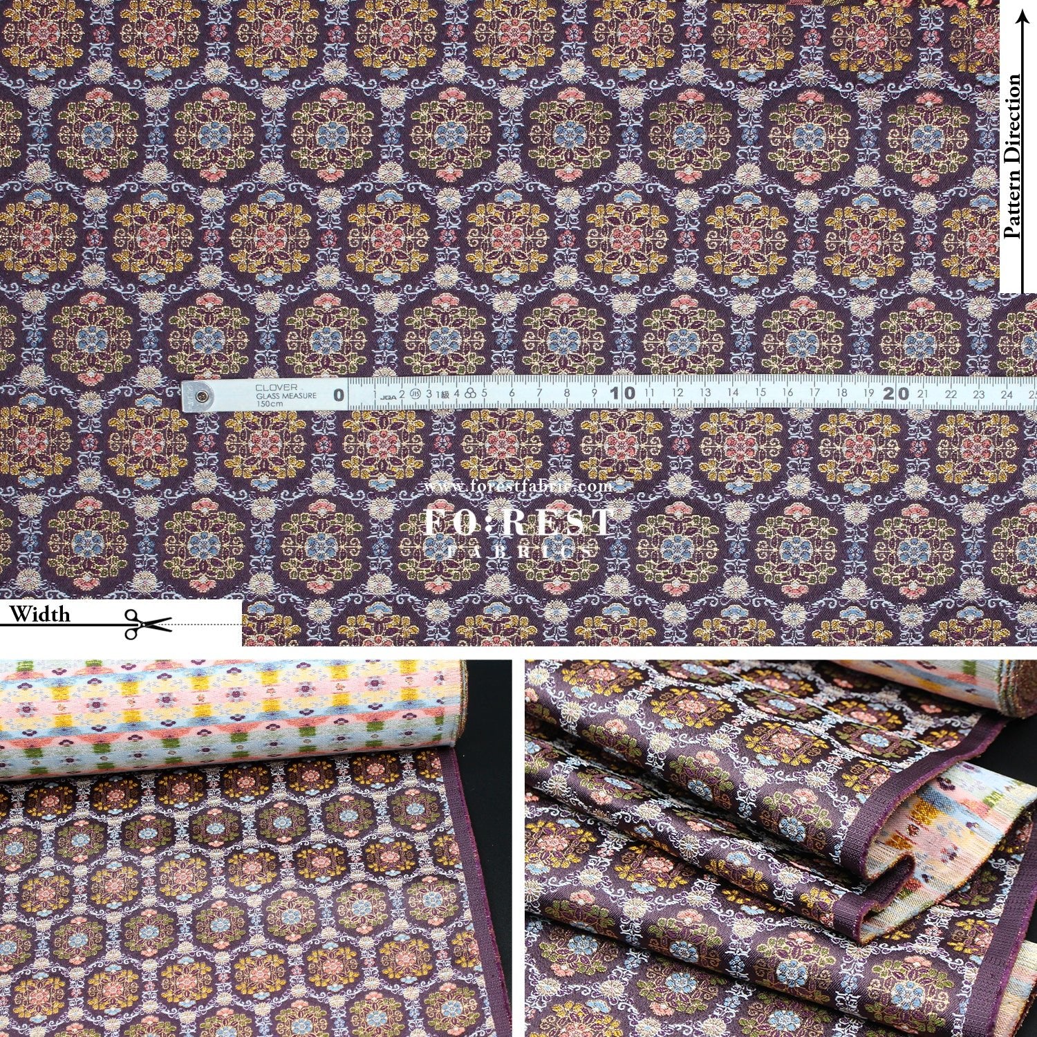 Gold Brocade - Geometric 甲 KINRAN fabric Purple - FO:REST Fabric 布恩堂Liberty fabrictana lawnjapanese fabricykk zipper