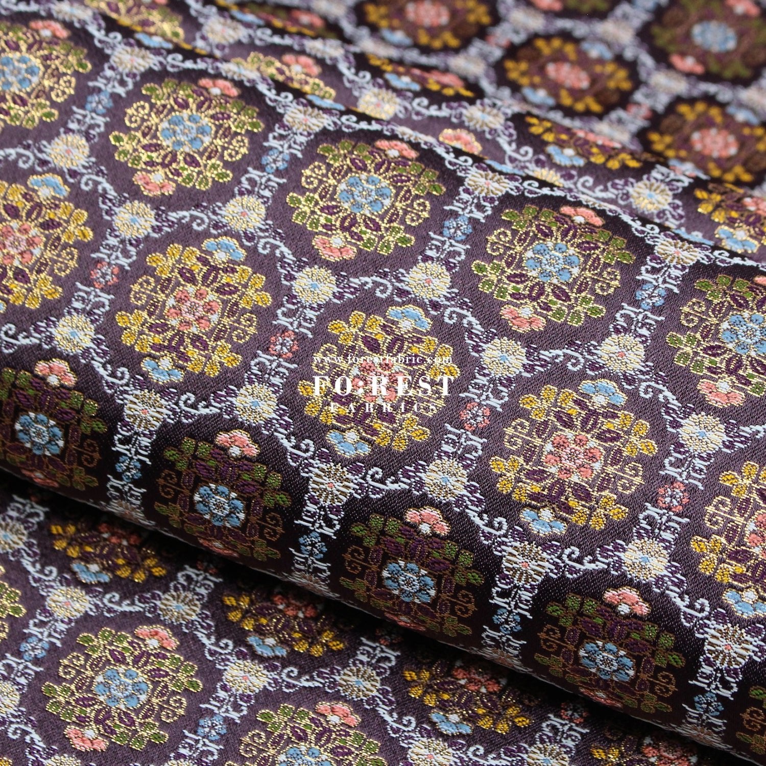Gold Brocade - Geometric 甲 KINRAN fabric Purple - FO:REST Fabric 布恩堂Liberty fabrictana lawnjapanese fabricykk zipper