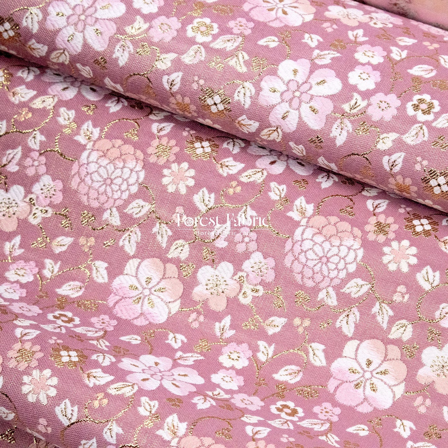Gold Brocade - Gilded Cerulean Bloom fabric Pink - FO:REST Fabric 布恩堂Liberty fabrictana lawnjapanese fabricykk zipper