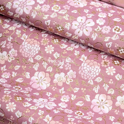 Gold Brocade - Gilded Cerulean Bloom fabric Pink - FO:REST Fabric 布恩堂Liberty fabrictana lawnjapanese fabricykk zipper