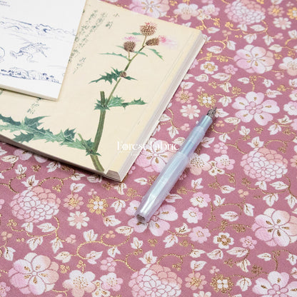 Gold Brocade - Gilded Cerulean Bloom fabric Pink - FO:REST Fabric 布恩堂Liberty fabrictana lawnjapanese fabricykk zipper
