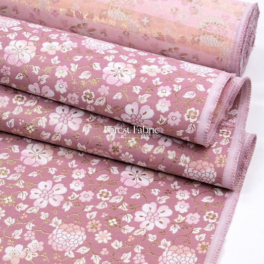 Gold Brocade - Gilded Cerulean Bloom fabric Pink - FO:REST Fabric 布恩堂Liberty fabrictana lawnjapanese fabricykk zipper