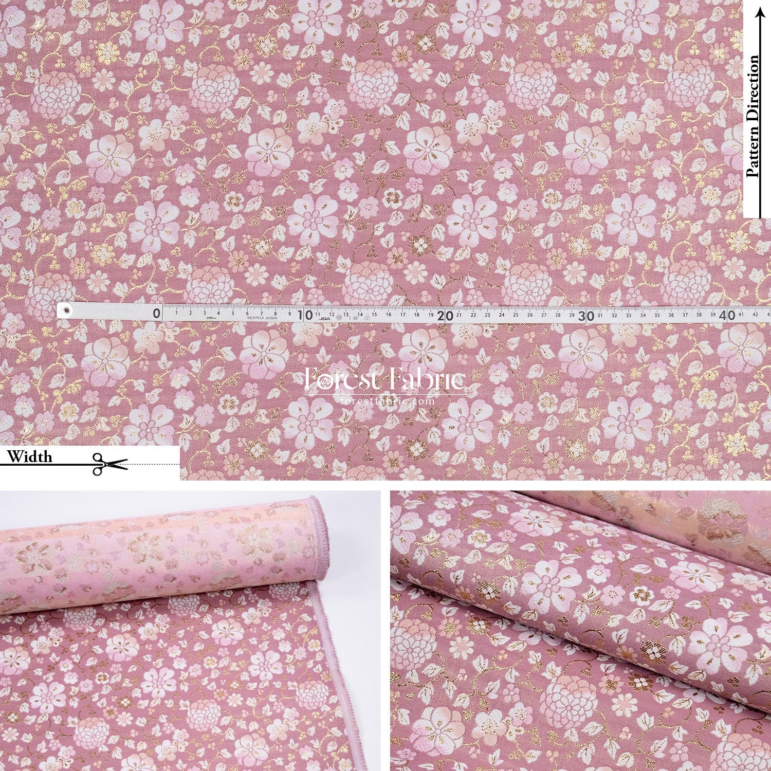 Gold Brocade - Gilded Cerulean Bloom fabric Pink - FO:REST Fabric 布恩堂Liberty fabrictana lawnjapanese fabricykk zipper