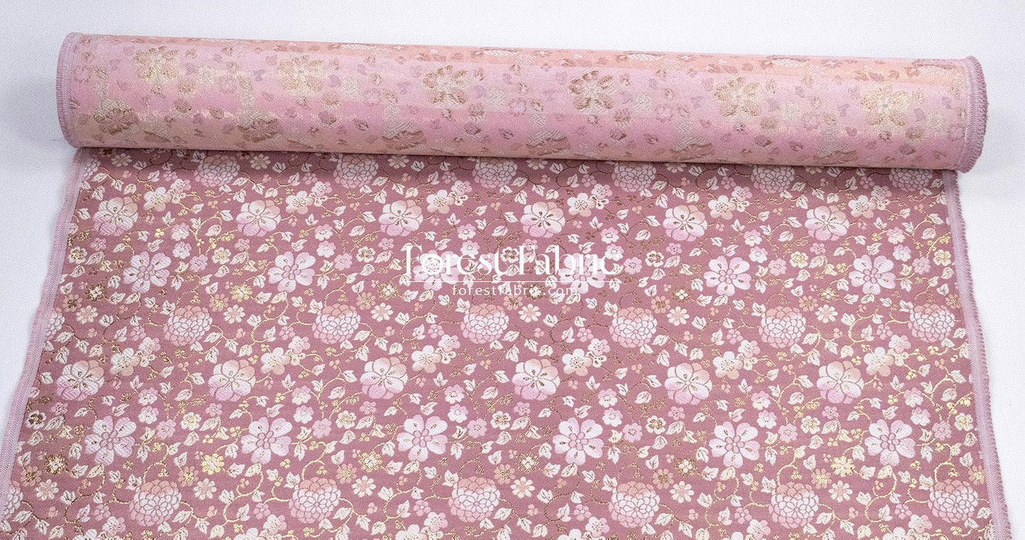 Gold Brocade - Gilded Cerulean Bloom fabric Pink - FO:REST Fabric 布恩堂Liberty fabrictana lawnjapanese fabricykk zipper
