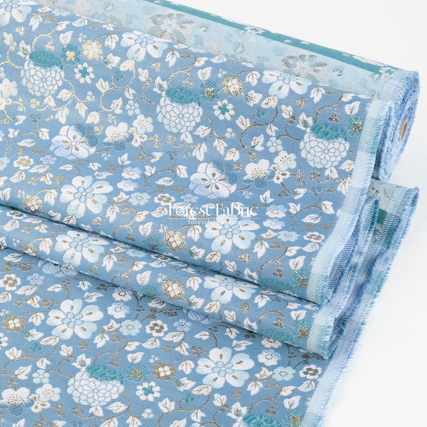Gold Brocade - Gilded Cerulean Bloom fabric - FO:REST Fabric 布恩堂Liberty fabrictana lawnjapanese fabricykk zipper