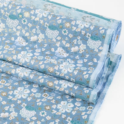 Gold Brocade - Gilded Cerulean Bloom fabric - FO:REST Fabric 布恩堂Liberty fabrictana lawnjapanese fabricykk zipper