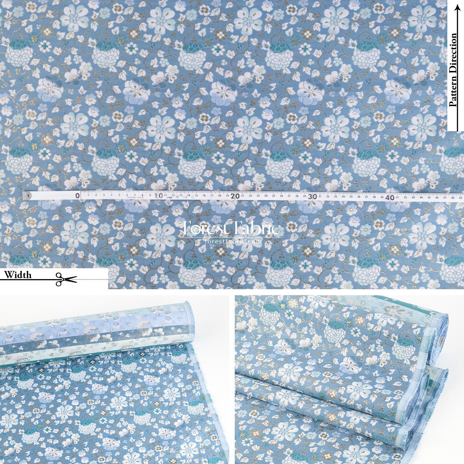 Gold Brocade - Gilded Cerulean Bloom fabric - FO:REST Fabric 布恩堂Liberty fabrictana lawnjapanese fabricykk zipper