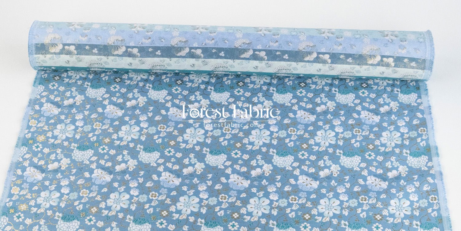Gold Brocade - Gilded Cerulean Bloom fabric - FO:REST Fabric 布恩堂Liberty fabrictana lawnjapanese fabricykk zipper