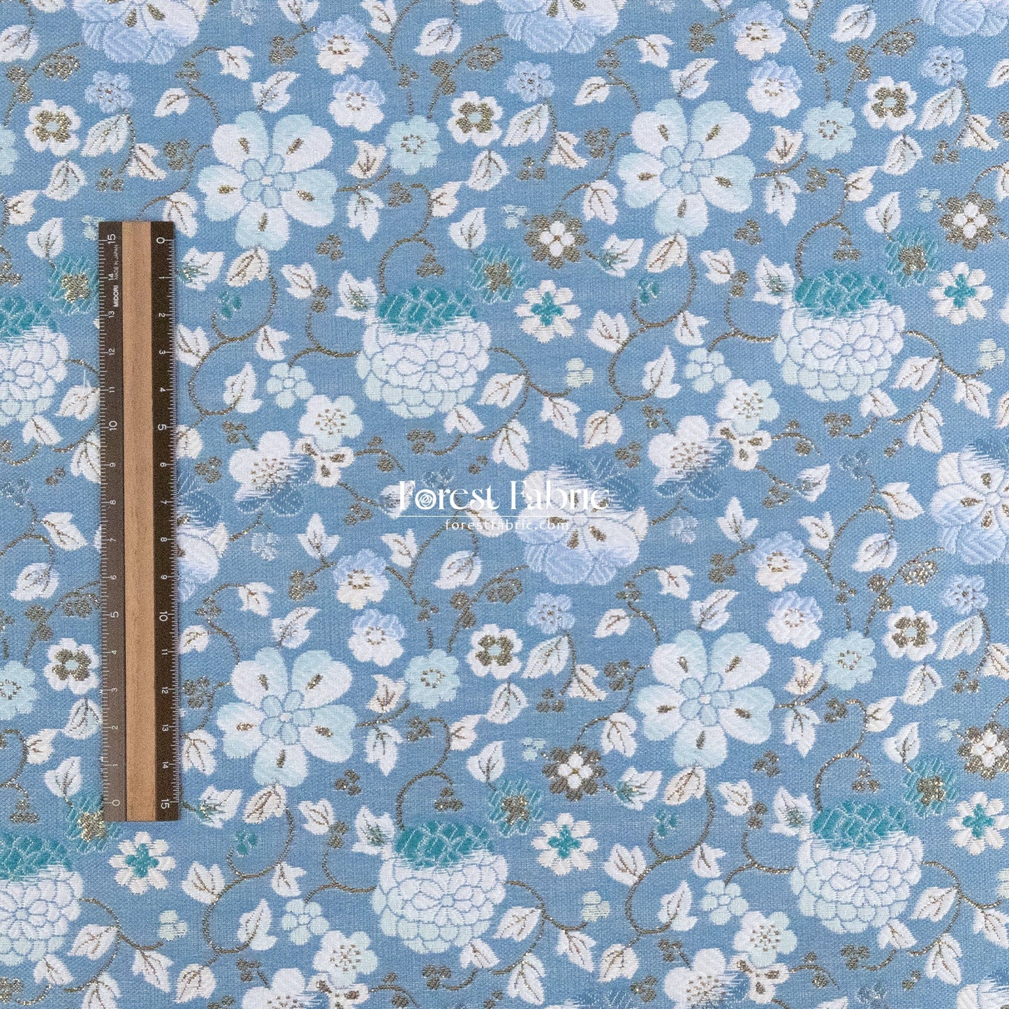 Gold Brocade - Gilded Cerulean Bloom fabric - FO:REST Fabric 布恩堂Liberty fabrictana lawnjapanese fabricykk zipper