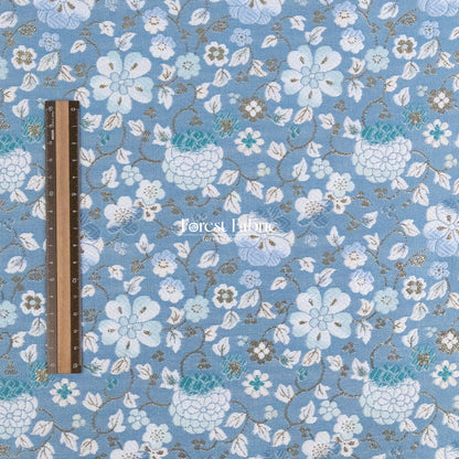 Gold Brocade - Gilded Cerulean Bloom fabric - FO:REST Fabric 布恩堂Liberty fabrictana lawnjapanese fabricykk zipper