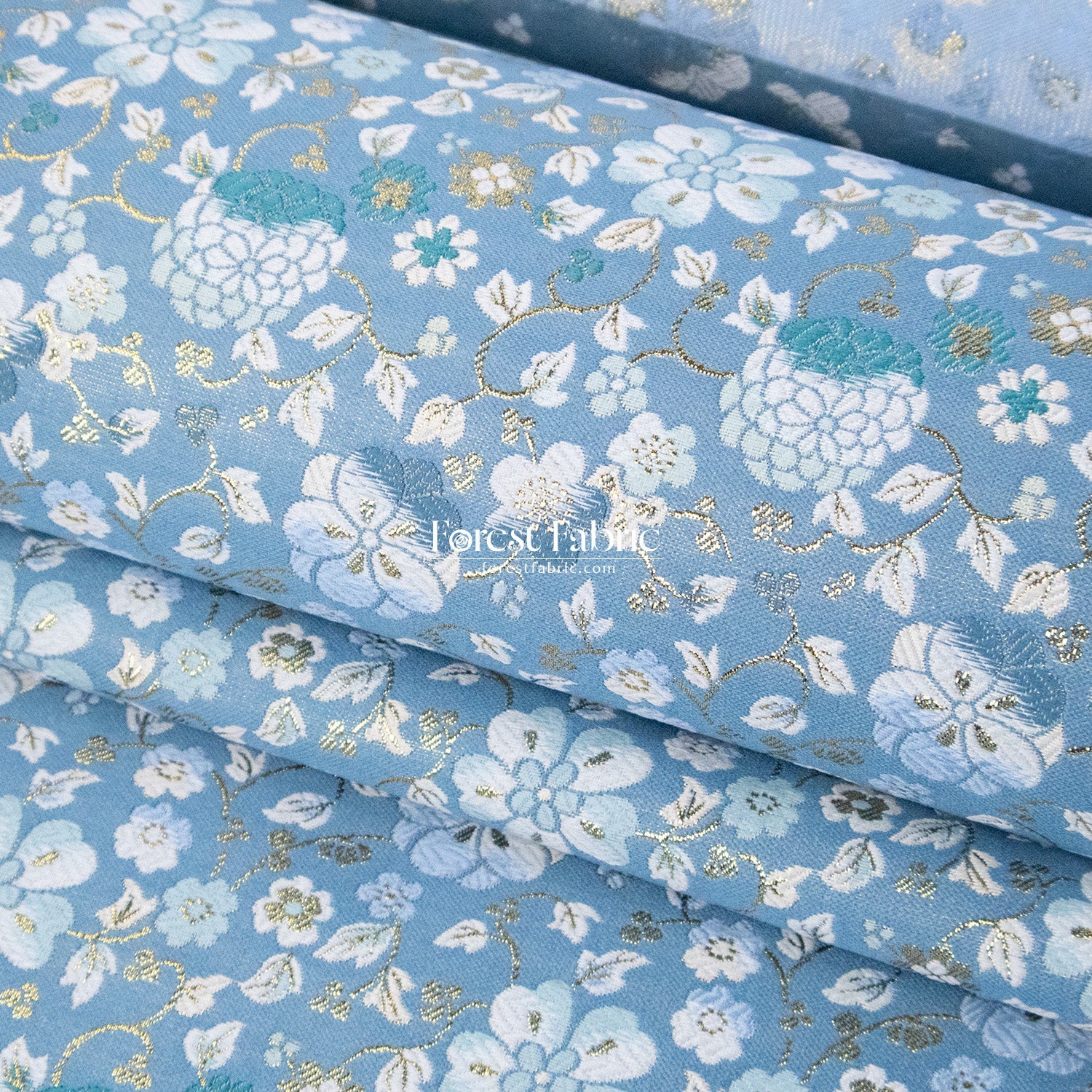 Gold Brocade - Gilded Cerulean Bloom fabric - FO:REST Fabric 布恩堂Liberty fabrictana lawnjapanese fabricykk zipper