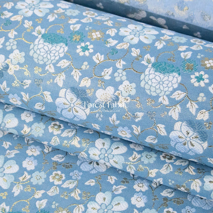 Gold Brocade - Gilded Cerulean Bloom fabric - FO:REST Fabric 布恩堂Liberty fabrictana lawnjapanese fabricykk zipper
