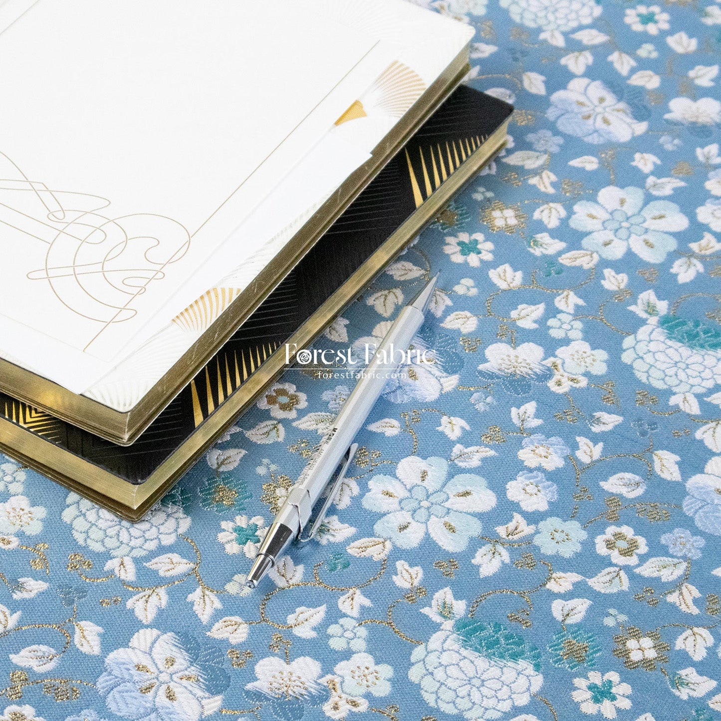 Gold Brocade - Gilded Cerulean Bloom fabric - FO:REST Fabric 布恩堂Liberty fabrictana lawnjapanese fabricykk zipper