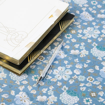 Gold Brocade - Gilded Cerulean Bloom fabric - FO:REST Fabric 布恩堂Liberty fabrictana lawnjapanese fabricykk zipper