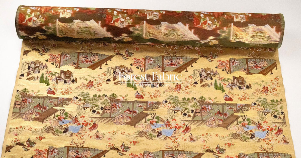 Gold Brocade - Heian Court Life & Tale of Genji fabric - FO:REST Fabric 布恩堂Liberty fabrictana lawnjapanese fabricykk zipper