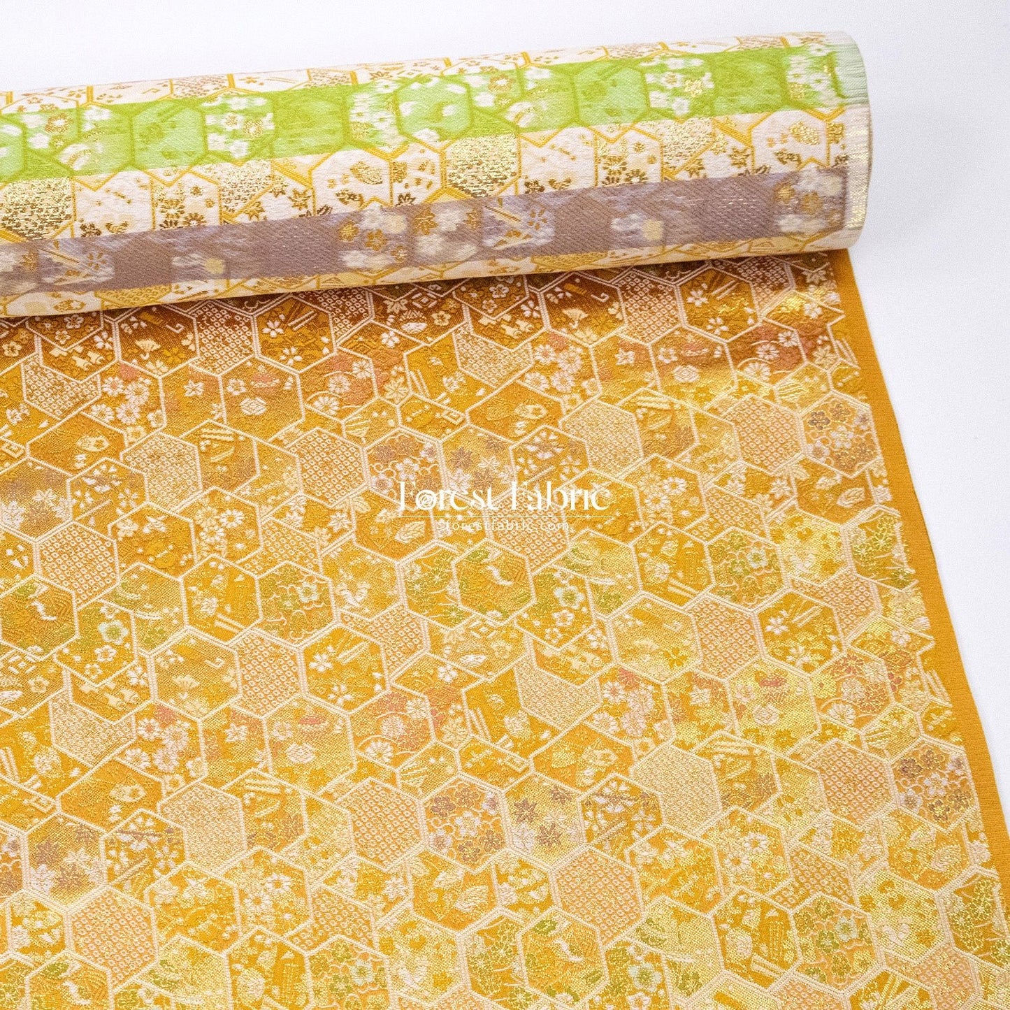 Gold Brocade - Hexagonal Kikko fabric Gold - FO:REST Fabric 布恩堂Liberty fabrictana lawnjapanese fabricykk zipper
