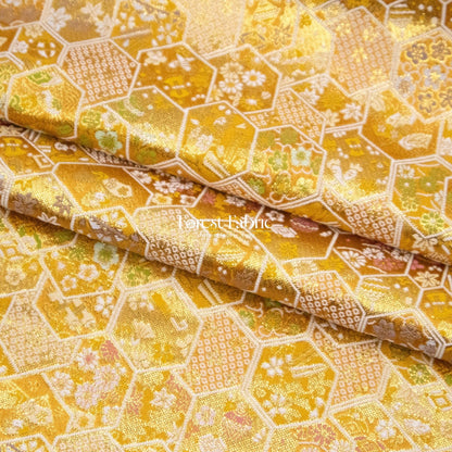 Gold Brocade - Hexagonal Kikko fabric Gold - FO:REST Fabric 布恩堂Liberty fabrictana lawnjapanese fabricykk zipper