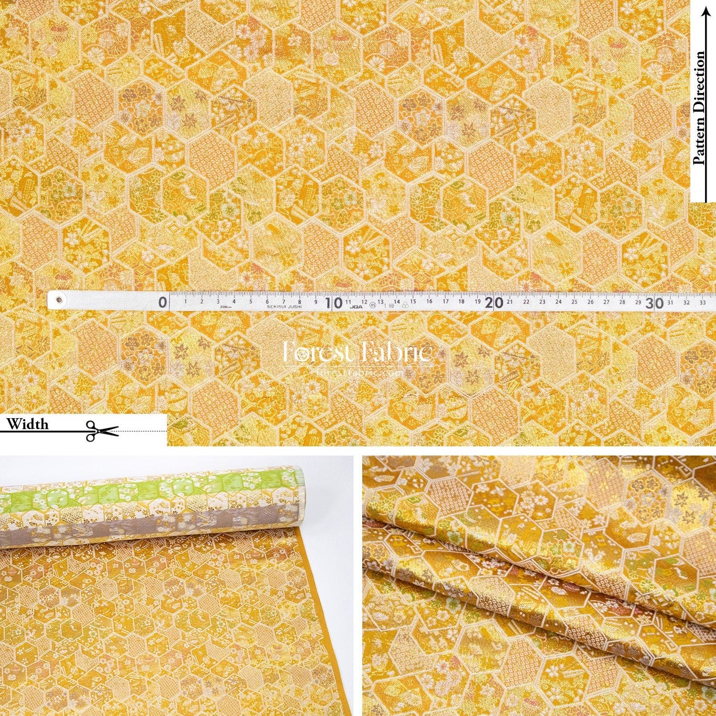 Gold Brocade - Hexagonal Kikko fabric Gold - FO:REST Fabric 布恩堂Liberty fabrictana lawnjapanese fabricykk zipper
