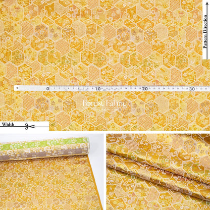 Gold Brocade - Hexagonal Kikko fabric Gold - FO:REST Fabric 布恩堂Liberty fabrictana lawnjapanese fabricykk zipper